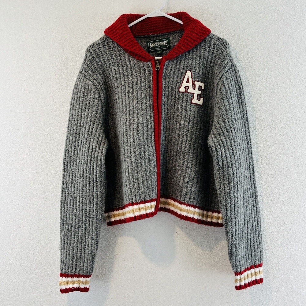 American Eagle Outfitters Gray and Red Sweater